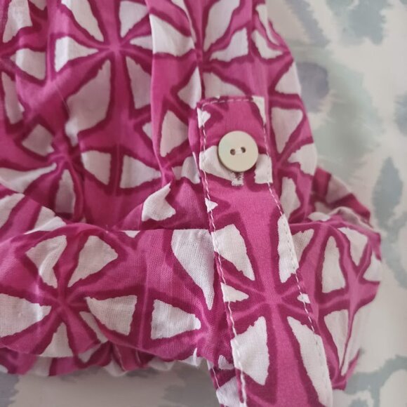 Chico’s Sz 1 (M) Pink White Geometric Print Button Cotton Blouse Shirt Roll Tab - Picture 3 of 9